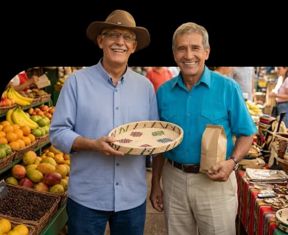 Emprendedores colombianos mostrando sus productos
